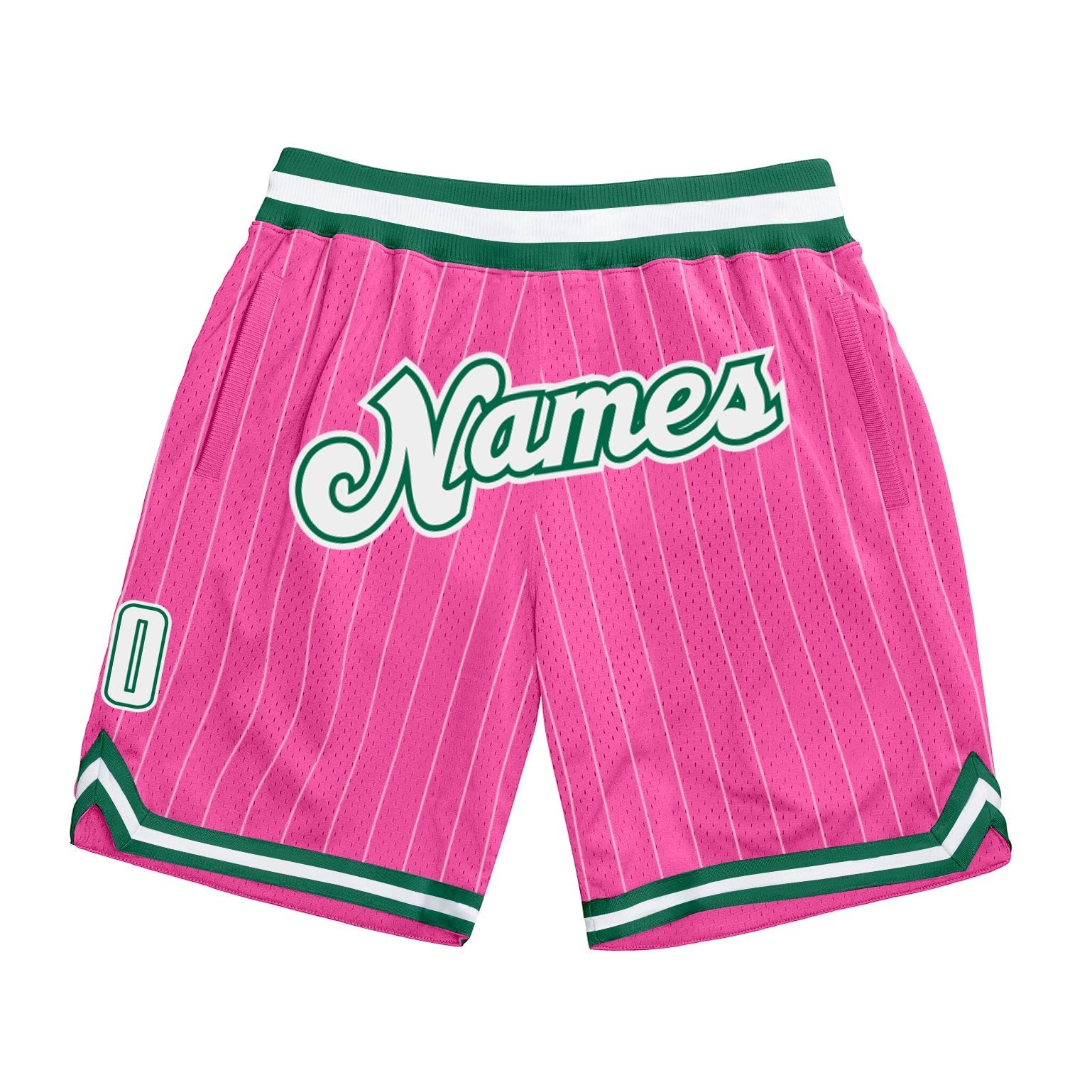 Custom Pink White Pinstripe White-Kelly Green Authentic Basketball Shorts photo 1