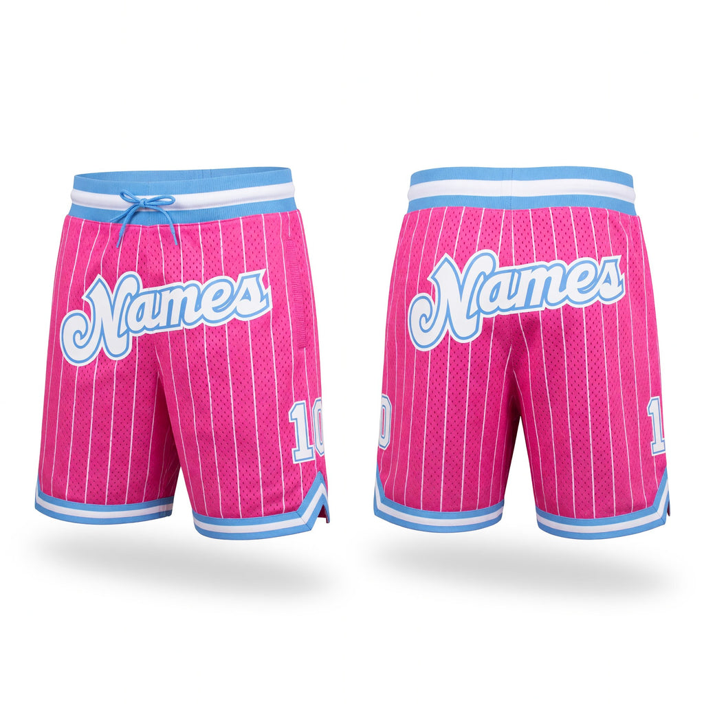 Custom Pink White Pinstripe White-Light Blue Authentic Basketball Shorts