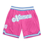 Custom Pink White Pinstripe White-Light Blue Authentic Basketball Shorts photo 1