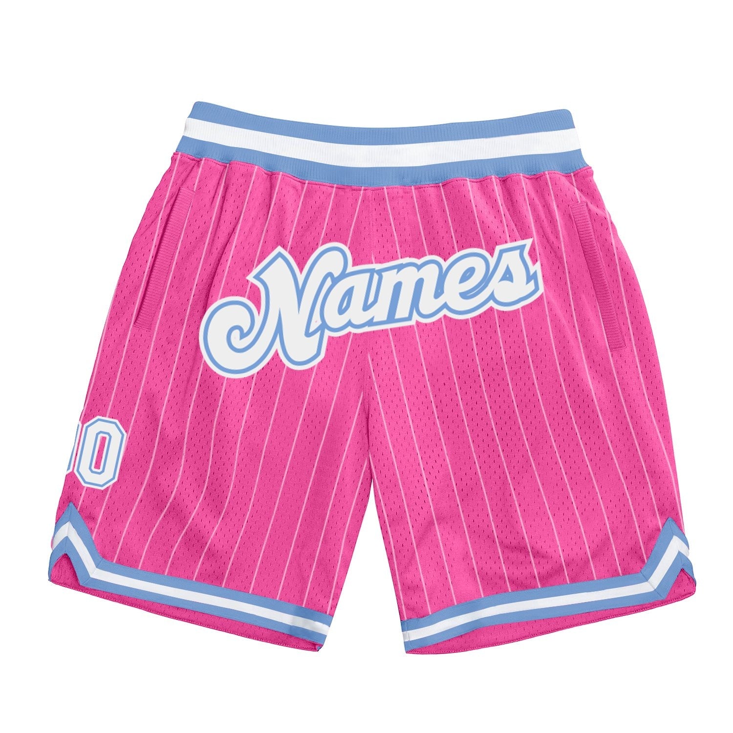 Custom Pink White Pinstripe White-Light Blue Authentic Basketball Shorts photo 1