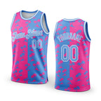 Custom Pink Light Blue-White 3D Pattern Hawaii Palm Trees Authentic Basketball Jersey