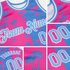 Custom Pink Light Blue-White 3D Pattern Hawaii Palm Trees Authentic Basketball Jersey detail