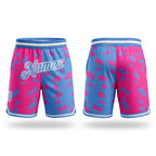 Custom Pink Light Blue-White 3D Pattern Design Palm Trees Authentic Basketball Shorts