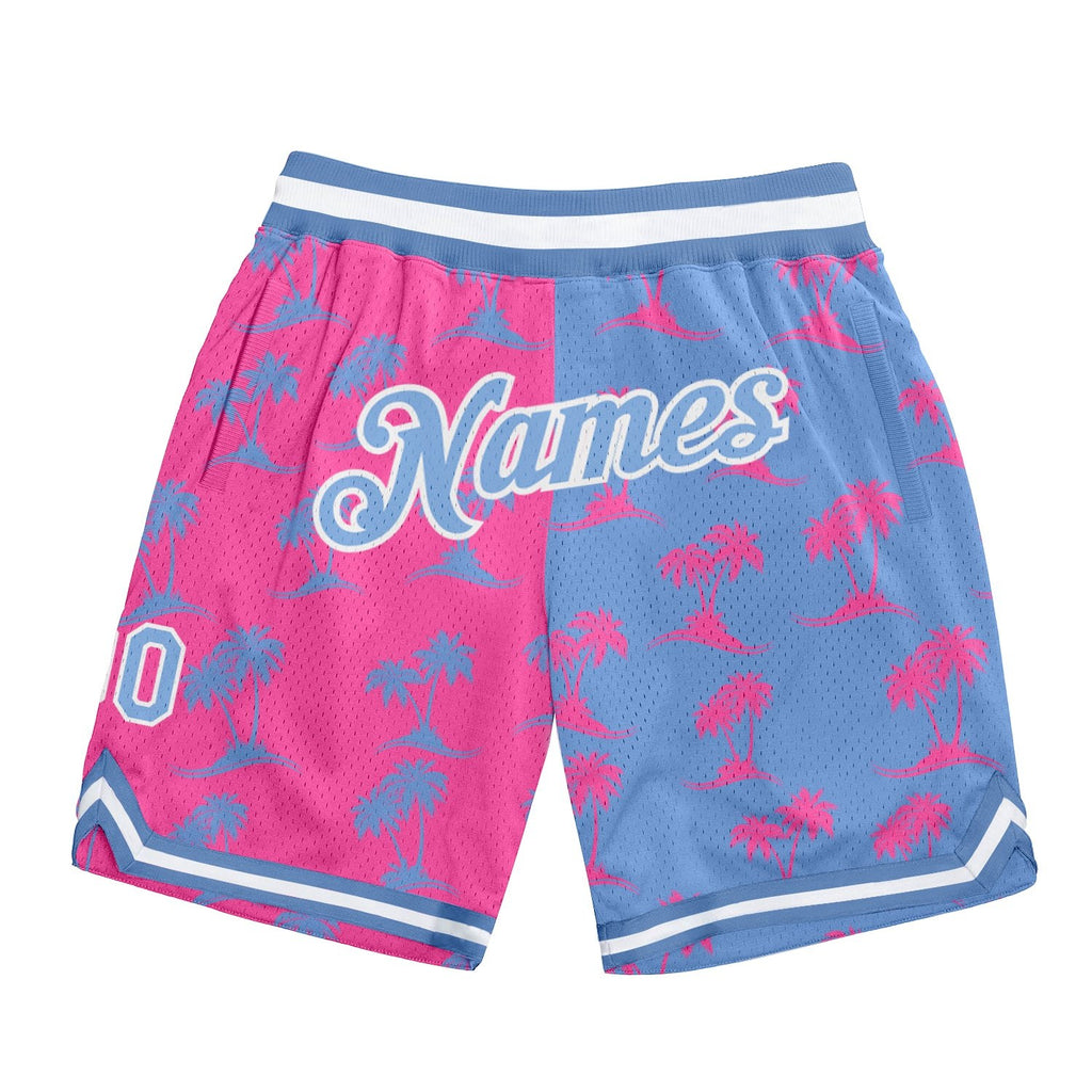 Custom Pink Light Blue-White 3D Pattern Design Palm Trees Authentic Basketball Shorts photo 1