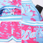 Custom Pink Light Blue-White 3D Pattern Design Palm Trees Authentic Basketball Shorts photo 3