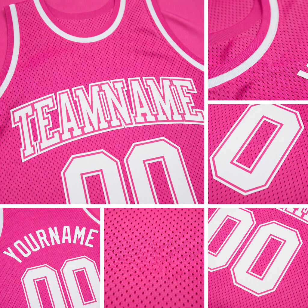 Custom Pink White Authentic Throwback Basketball Jersey detail