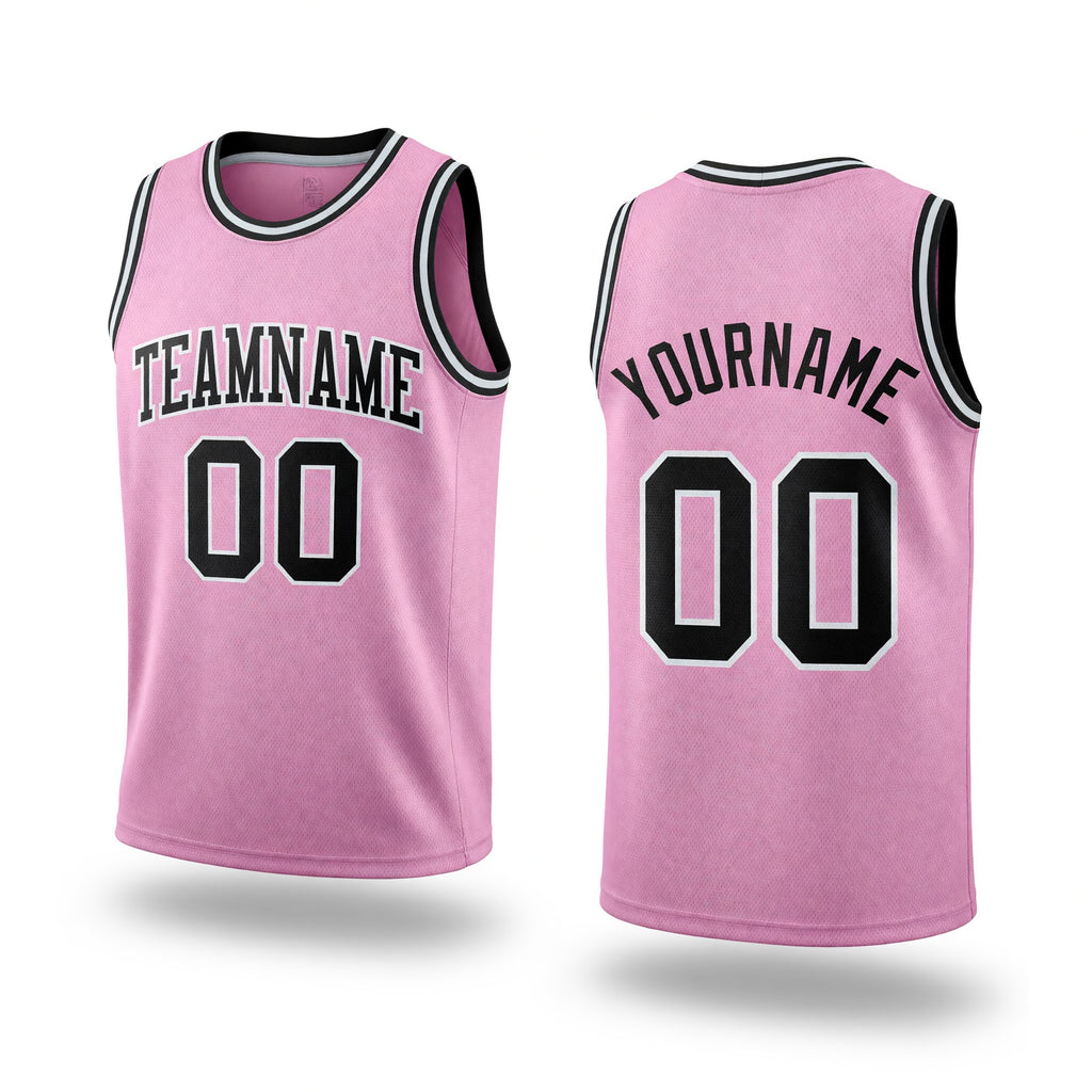 Custom Light Pink Black-White Authentic Throwback Basketball Jersey
