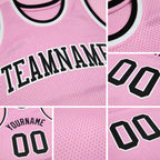 Custom Light Pink Black-White Authentic Throwback Basketball Jersey detail