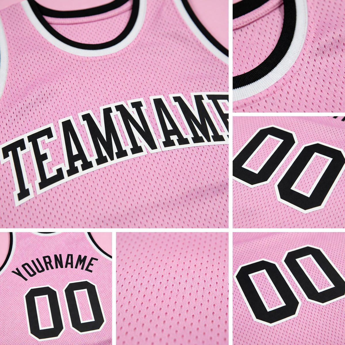 Custom Light Pink Black-White Authentic Throwback Basketball Jersey detail