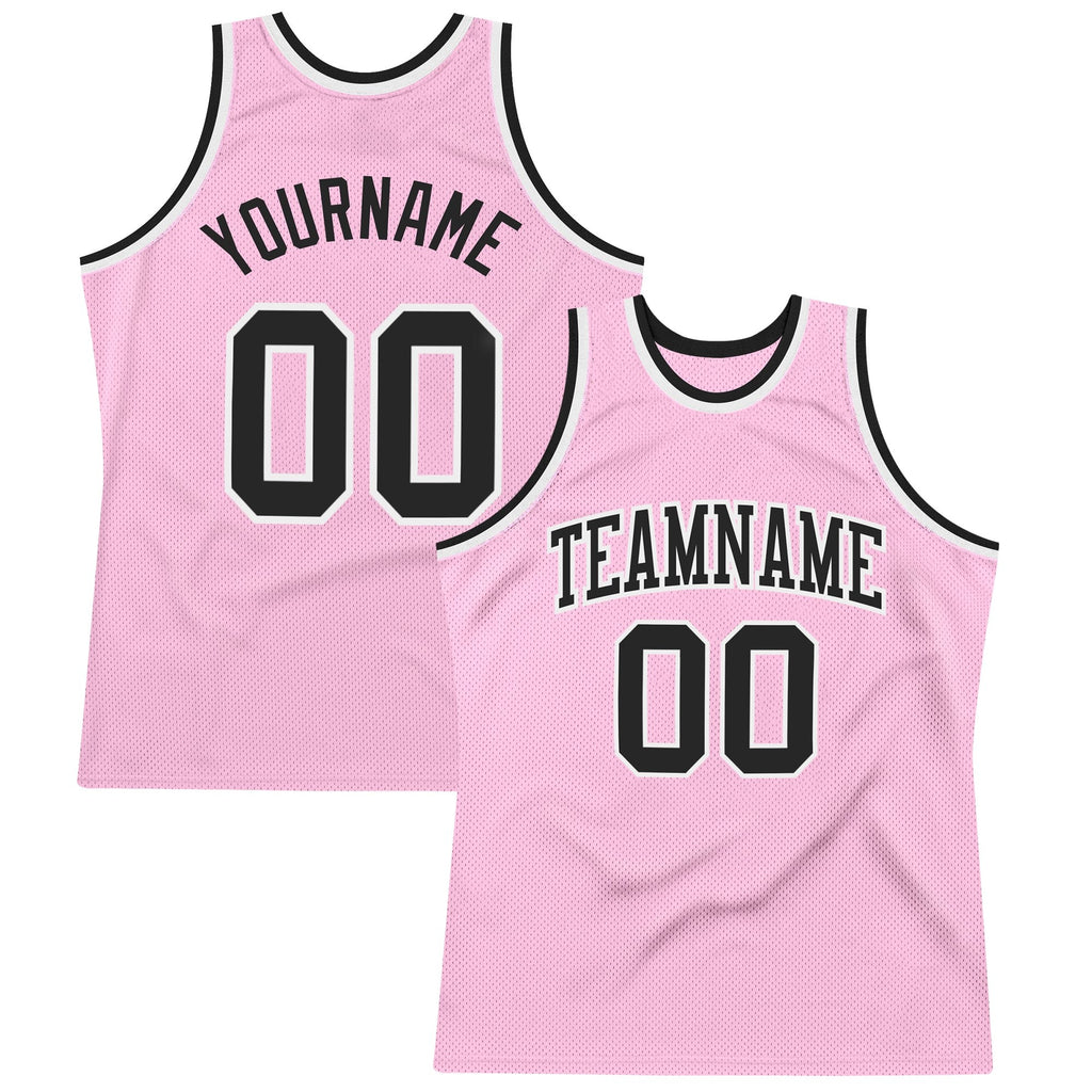 Custom Light Pink Black-White Authentic Throwback Basketball Jersey photo 1