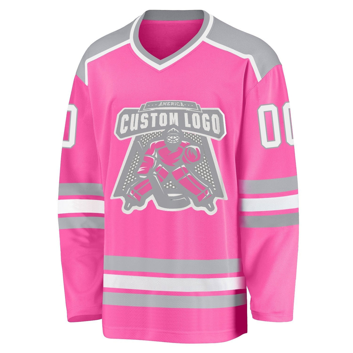 Custom Pink White-Gray Hockey Jersey photo 2