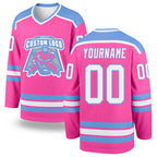 Custom Pink White-Light Blue Hockey Jersey