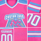 Custom Pink White-Light Blue Hockey Jersey detail