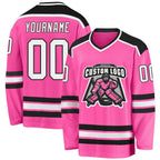 Custom Pink White-Black Hockey Jersey photo 1