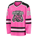 Custom Pink White-Black Hockey Jersey photo 2