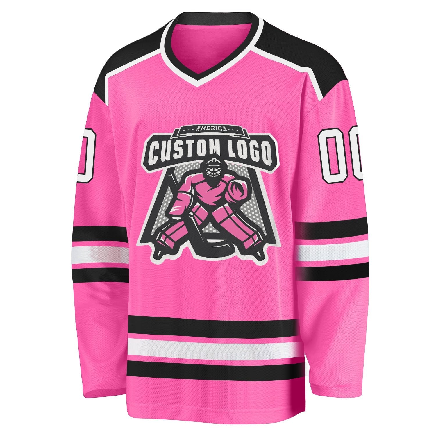 Custom Pink White-Black Hockey Jersey photo 2