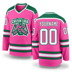 Custom Pink White-Kelly Green Hockey Jersey