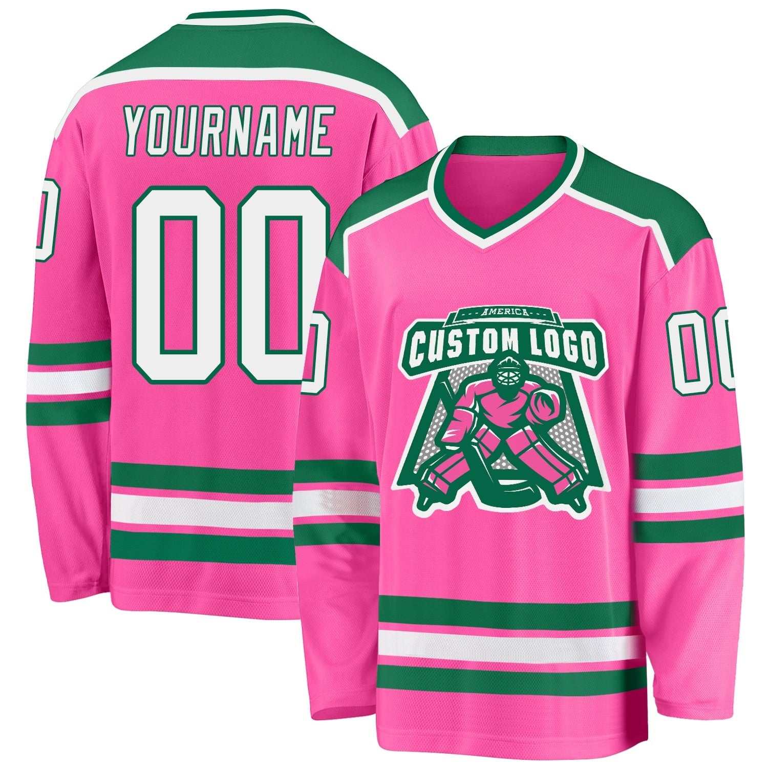 Custom Pink White-Kelly Green Hockey Jersey photo 1