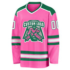 Custom Pink White-Kelly Green Hockey Jersey photo 2