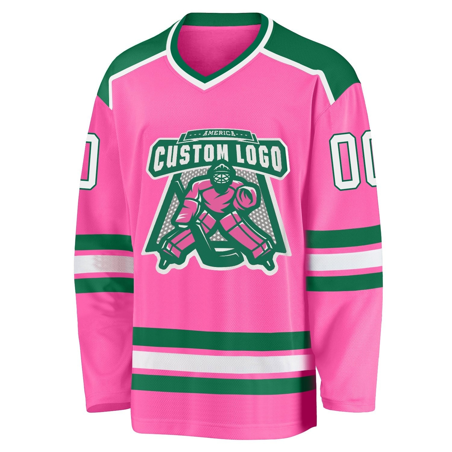 Custom Pink White-Kelly Green Hockey Jersey photo 2