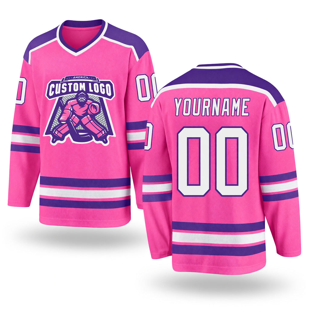 Custom Pink White-Purple Hockey Jersey