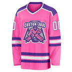 Custom Pink White-Purple Hockey Jersey photo 2