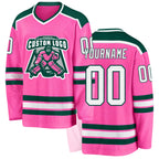 Custom Pink White-Green Hockey Jersey