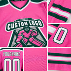 Custom Pink White-Green Hockey Jersey detail