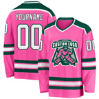 Custom Pink White-Green Hockey Jersey photo 1