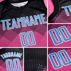 Custom Pink Light Blue Black-White Round Neck Sublimation Basketball Uniform Jersey detail