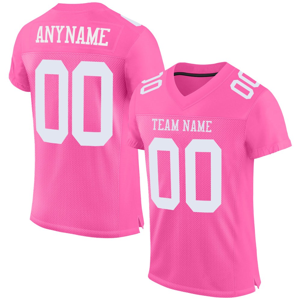 Custom Pink White Mesh Authentic Football Jersey photo 1