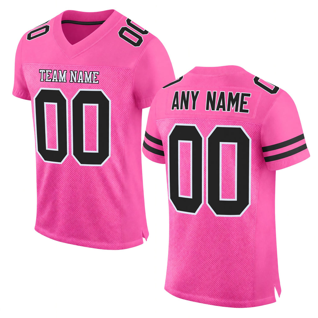 Custom Pink Black-White Mesh Authentic Football Jersey
