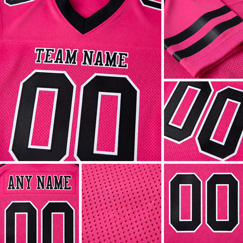 Custom Pink Black-White Mesh Authentic Football Jersey detail