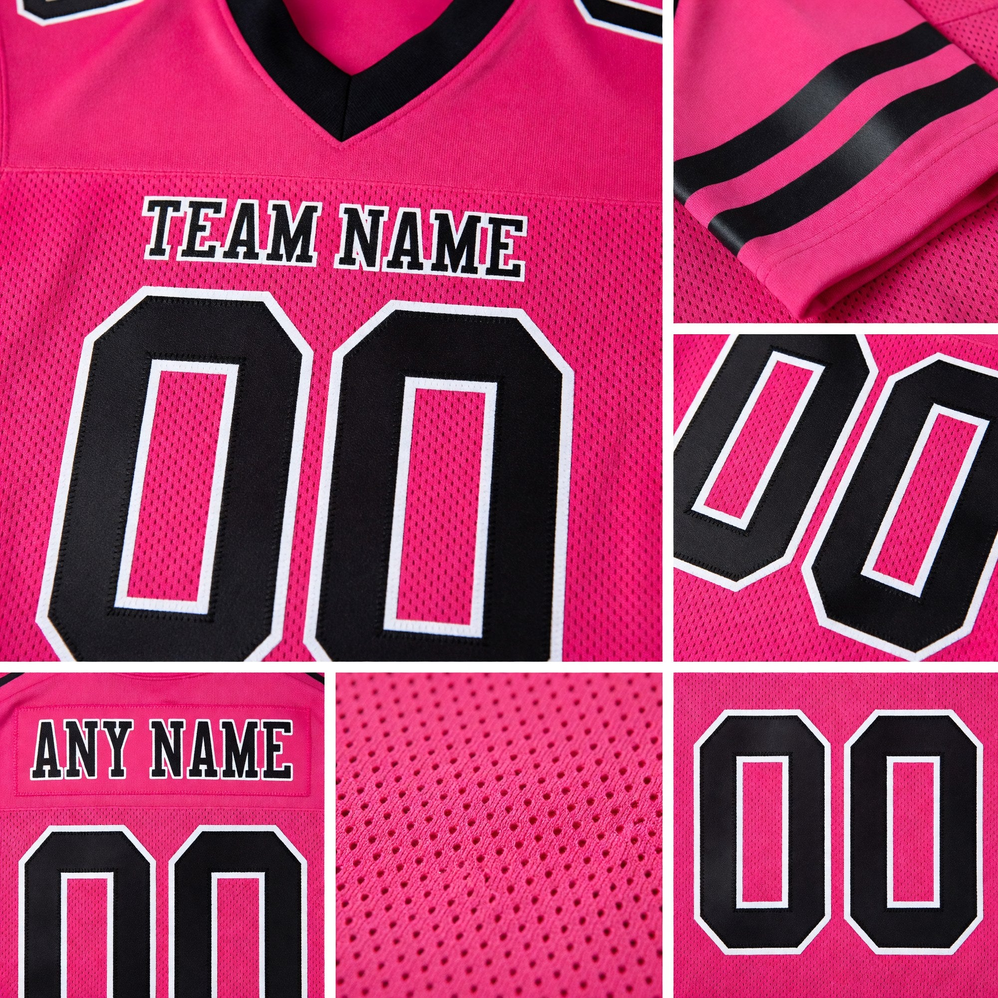 Custom Pink Black-White Mesh Authentic Football Jersey detail