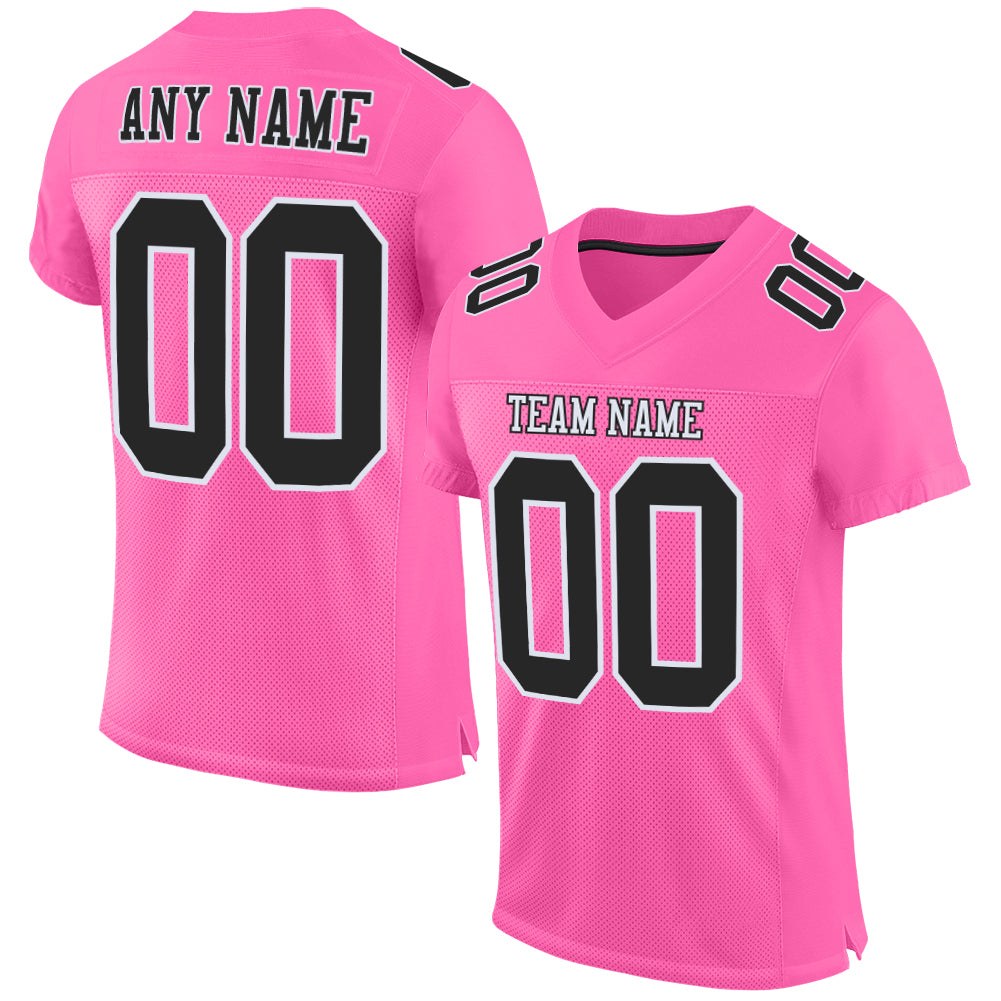 Custom Pink Black-White Mesh Authentic Football Jersey photo 1