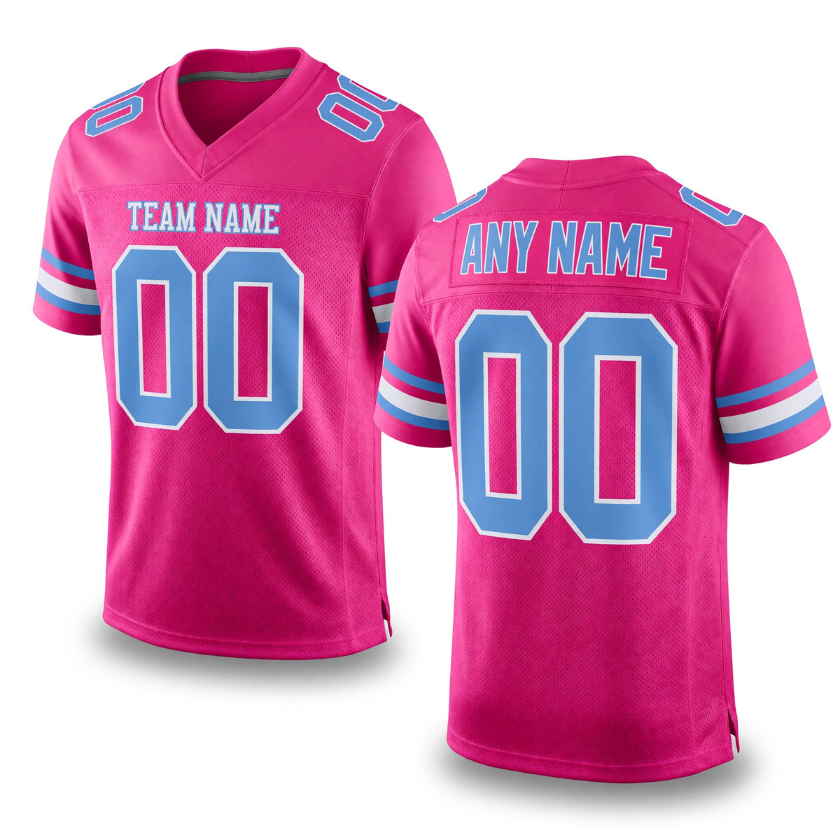 Custom Pink Light Blue-White Mesh Authentic Football Jersey