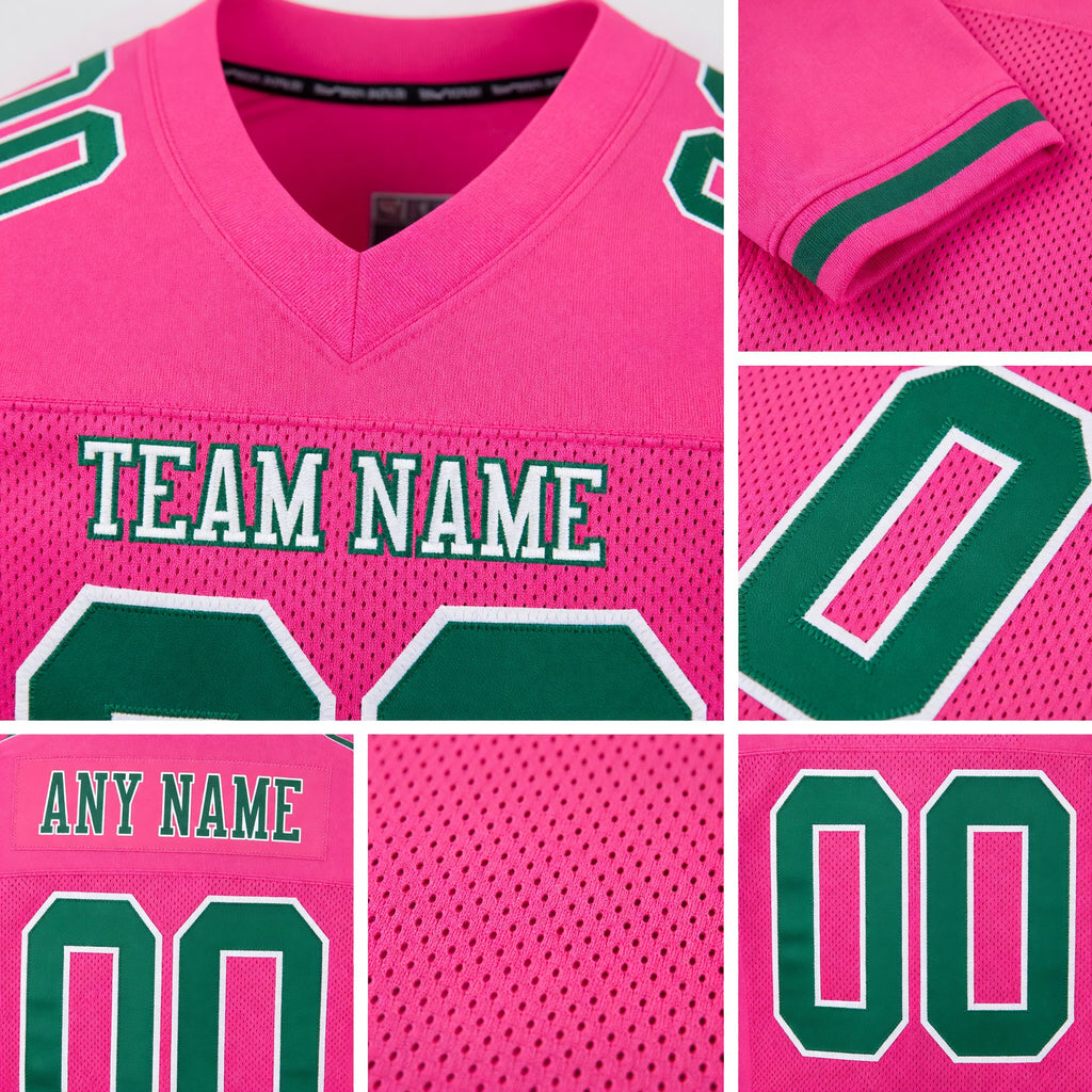 Custom Pink Kelly Green-White Mesh Authentic Football Jersey detail