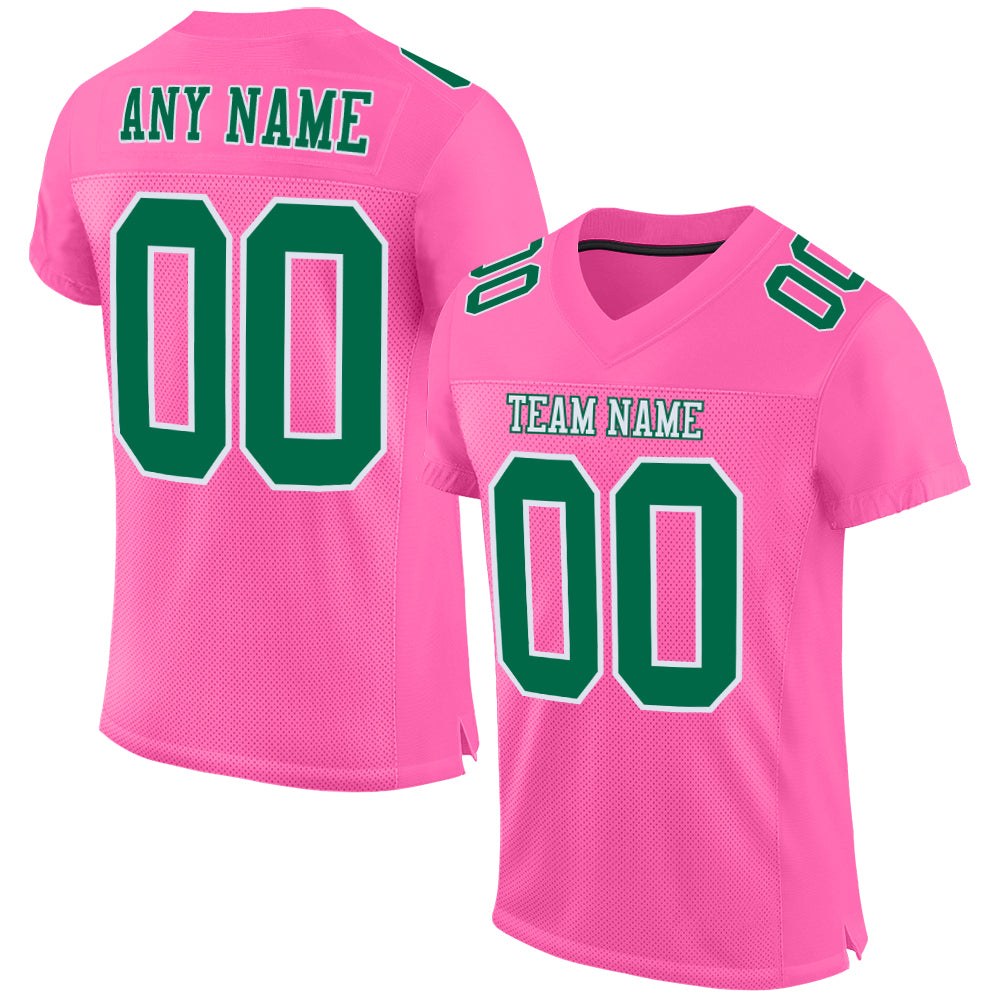 Custom Pink Kelly Green-White Mesh Authentic Football Jersey photo 1