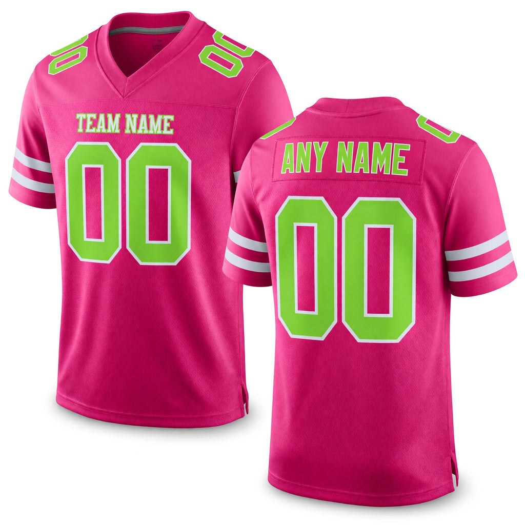 Custom Pink Neon Green-White Mesh Authentic Football Jersey