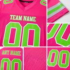 Custom Pink Neon Green-White Mesh Authentic Football Jersey detail