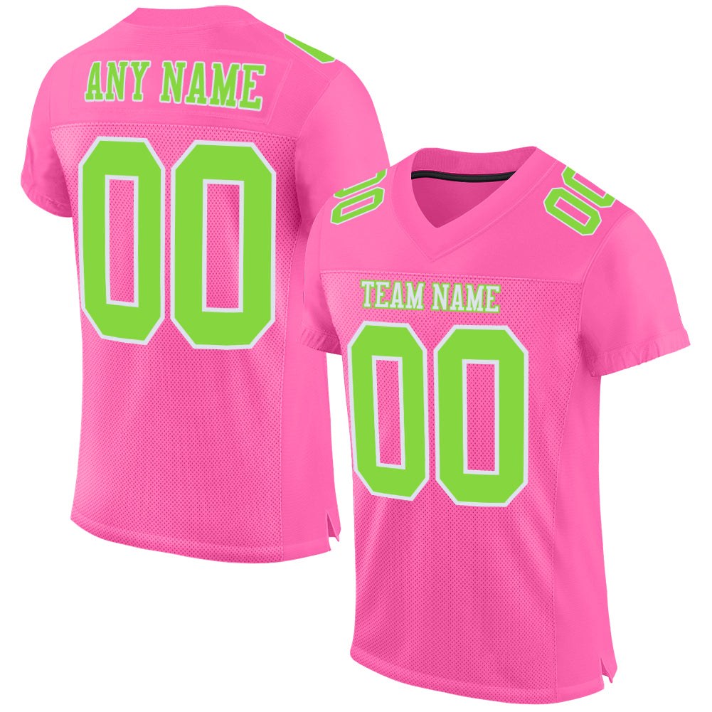 Custom Pink Neon Green-White Mesh Authentic Football Jersey photo 1