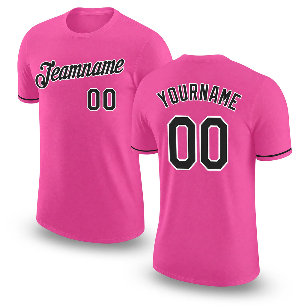 Custom Pink Black-White Performance T-Shirt