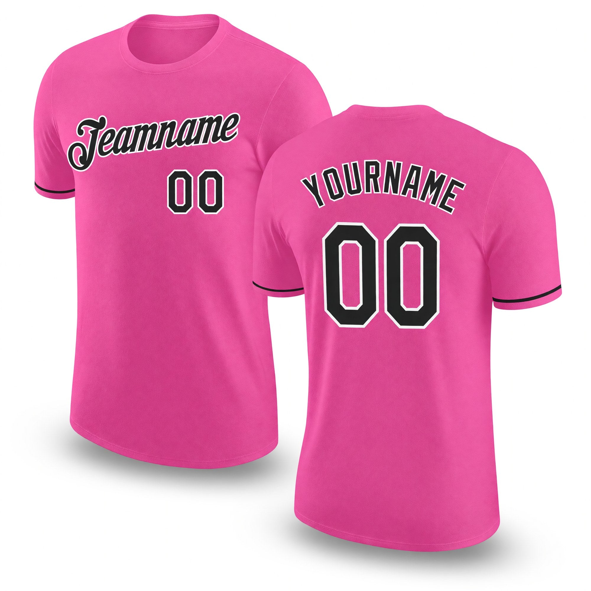 Custom Pink Black-White Performance T-Shirt