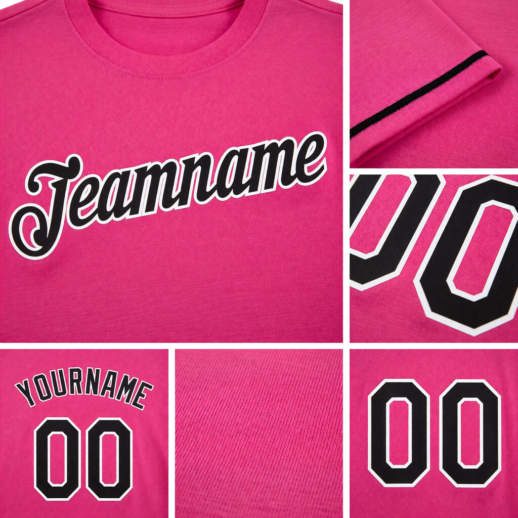 Custom Pink Black-White Performance T-Shirt detail