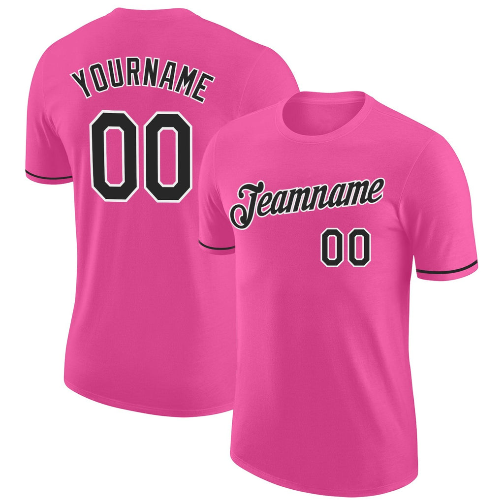 Custom Pink Black-White Performance T-Shirt photo 1