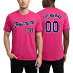 Custom Pink Navy-White Performance T-Shirt worn front and back