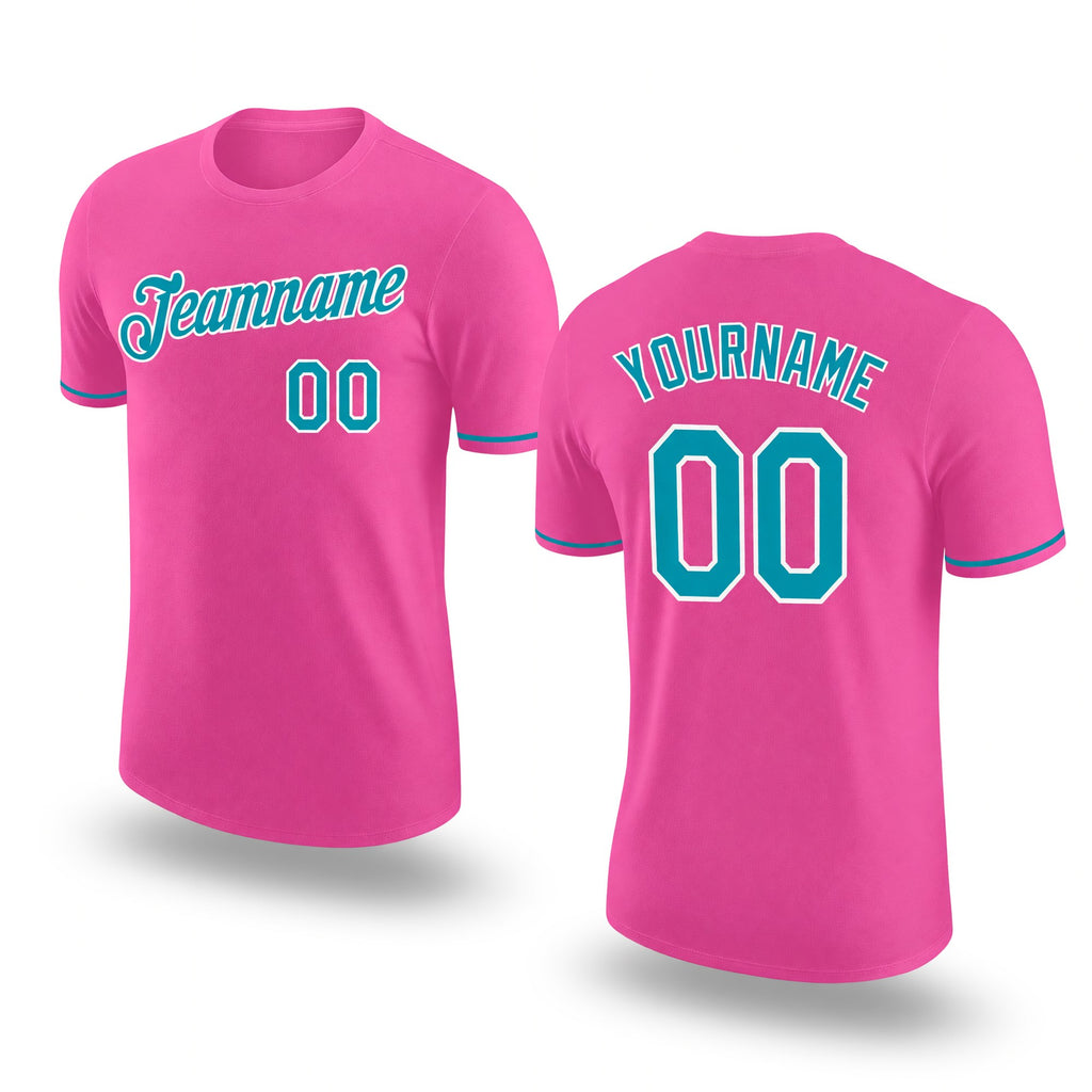Custom Pink Teal-White Performance T-Shirt