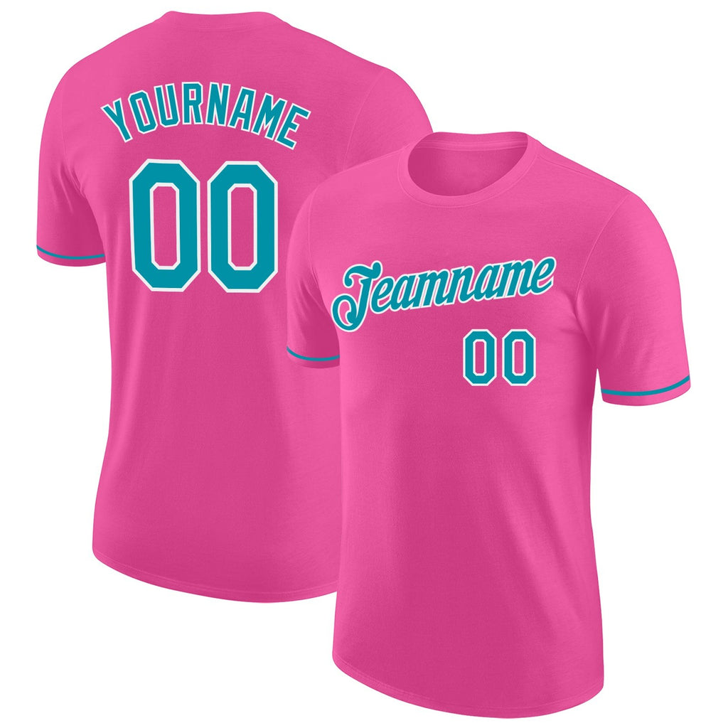 Custom Pink Teal-White Performance T-Shirt photo 1