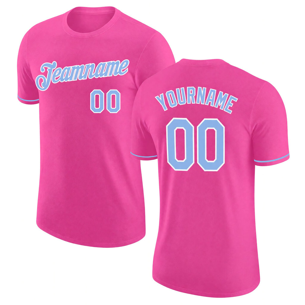 Custom Pink Light Blue-White Performance T-Shirt