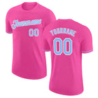 Custom Pink Light Blue-White Performance T-Shirt